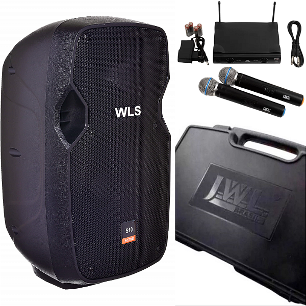 Caixa Acústica  WLS S10 BT Ativa + 2 Microfones sem fio JWL