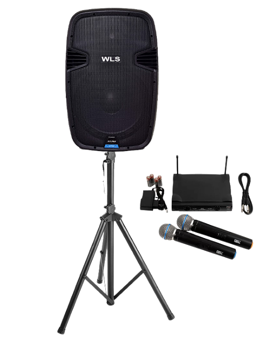 Caixa WLS J15 PRO Ativa + 2 Microfones s/fio + Pedestal