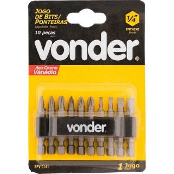 Jogo de bits/ponteiras 10 pçs encaixe sextavado 1/4" VONDER