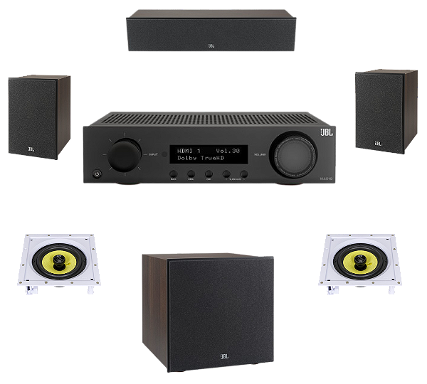 Kit 5.1 JBL Receiver MA510 + 5 Caixas JBL + Subwoofer 200P