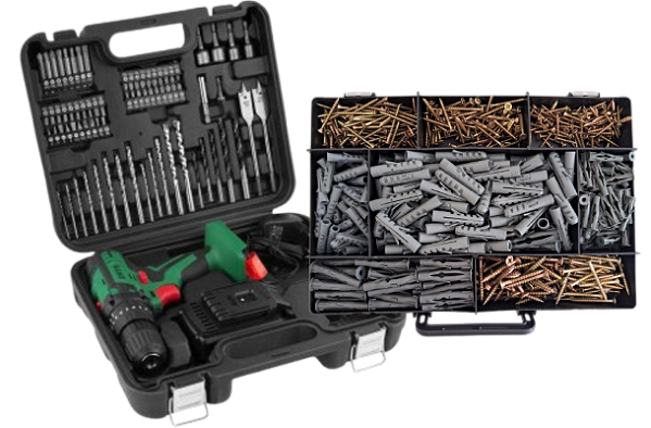 Parafusadeira furadeira bateria PFD 074 DWT + Kit 700 pçs