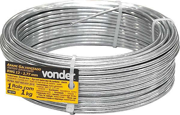 Arame galvanizado comercial BWG 12 2,77 mm VONDER 1 KG