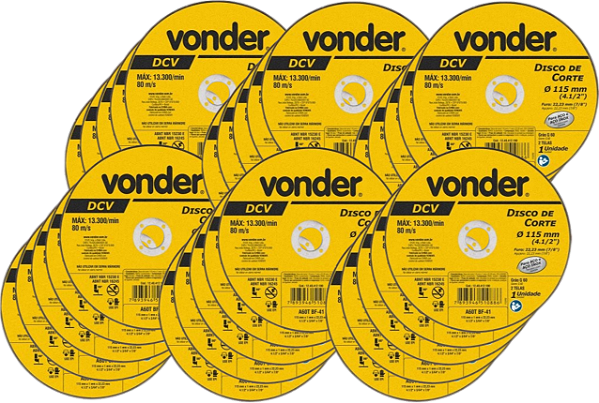 Disco de corte 115,0 mm x 1,0 x 22,23 mm DCV VONDER 30 PÇS