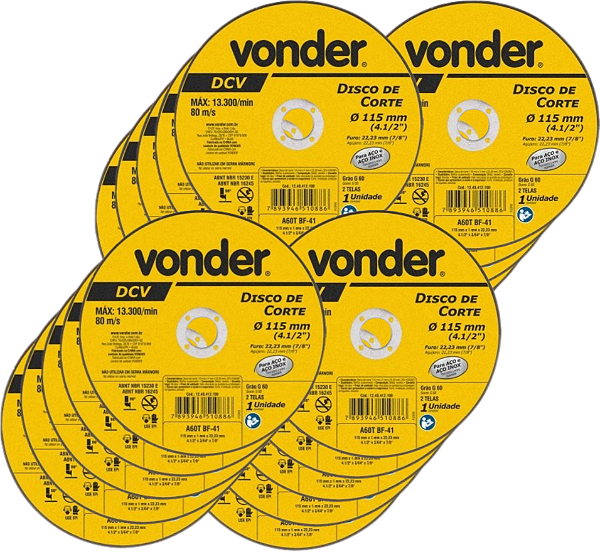 Disco de corte 115,0 mm x 1,0 x 22,23 mm DCV VONDER 20 PÇS