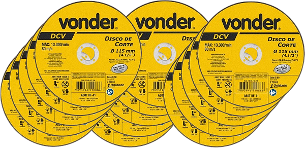 Disco de corte 115,0 mm x 1,0 x 22,23 mm DCV VONDER 15 PÇS