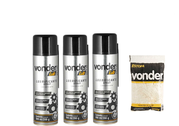 Lubrificante em spray 300 ml/200 g VONDER 3 unid + estopa