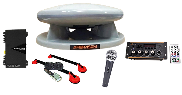 Kit PV 350 Caixa Propaganda Fibrasom Amp + Mixer + Rack +Mic