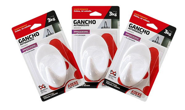 Gancho Autoadesivo Grande Adere cor branco Kit c/ 3 unidades