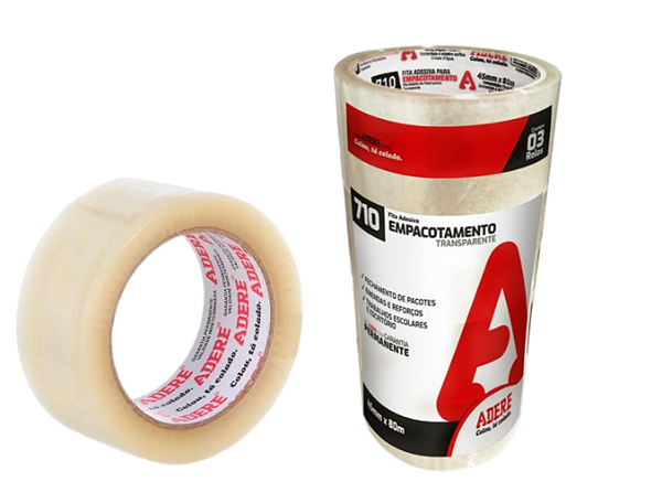 Fita Adesiva Transparente 48 mm x 100m Adere 710 Kit 3 unid