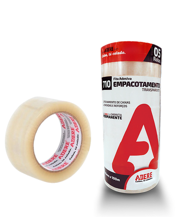 Fita Adesiva Transparente 48 mm x 100m Adere 710 Kit 5 unid