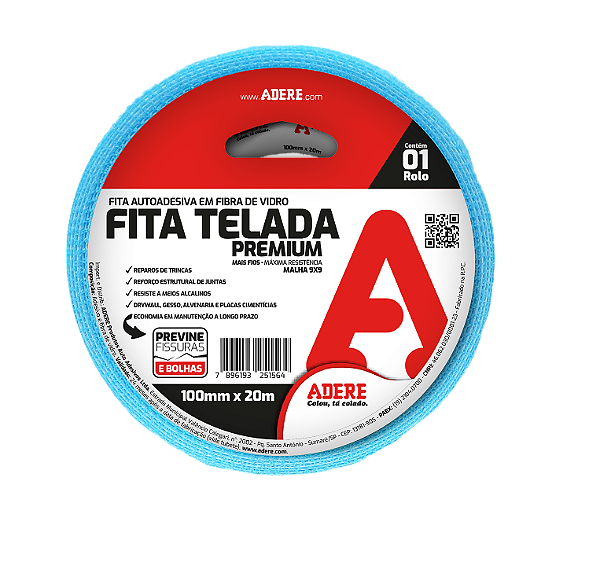 Fita Adesiva Telada Adere malha 9x9 fibra de vidro 100mmx20m
