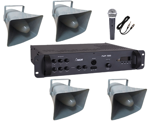 Corneta Balde Fibrasom G 085 - 4 pçs + Amplificador BT + Mic