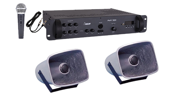 Corneta Balde Fibrasom G 086 Par + Amplificador BT + Mic