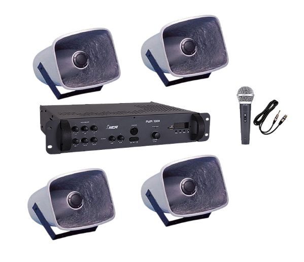 Corneta Balde Fibrasom G 086 - 4 pçs + Amplificador BT + Mic