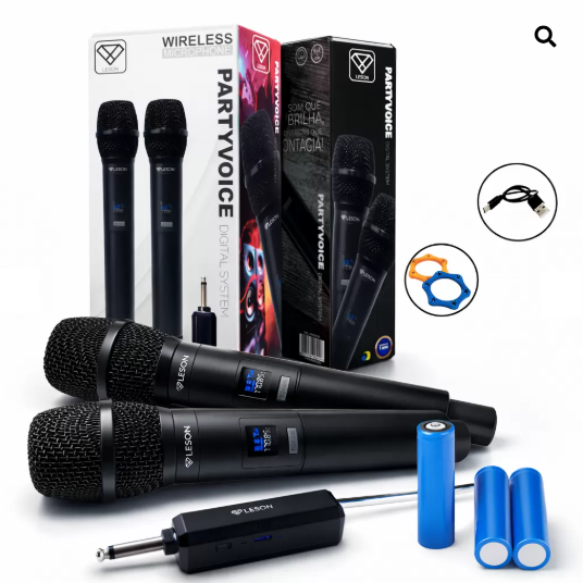 Microfone Sem Fio Leson Duplo PartyVoice Karaokê Eventos