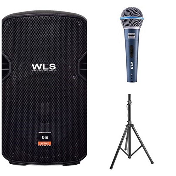 Caixa Acústica WLS S10  Ativa  + Microfone M58A + Pedestal