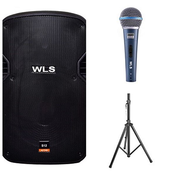 Caixa Acústica WLS S12  Ativa + Microfone M58A + Pedestal