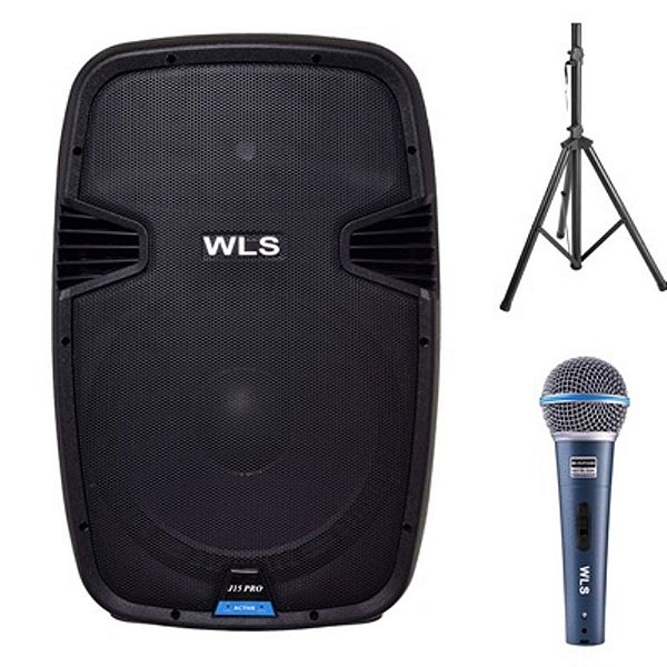Caixa Acústica WLS  J15 PRO Ativa + Microfone + Pedestal