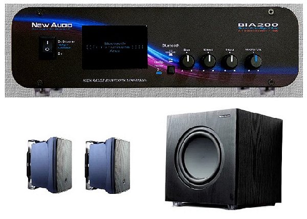 Amplificador New Áudio BIA 200 BT 2.1 Estéreo + Sub 200FD + 2 Cxs JBL C321P