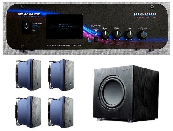 Amplificador New Áudio BIA 200 BT 2.1 Estéreo + Sub 200FD + 4 Cxs JBL C321P