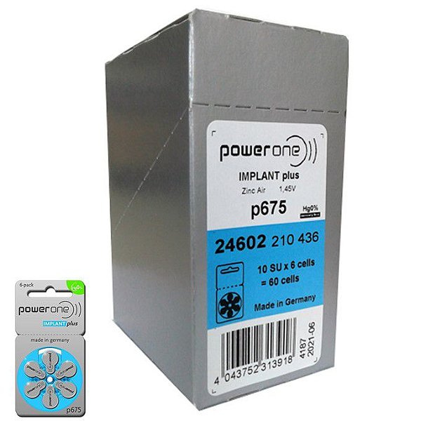 Pilha Para Implante Coclear Implant Plus P675 - Power One -  60 Baterias