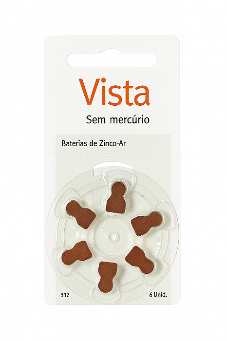 Cartela (6 unidades) Bateria Vista - Modelo 312 / PR41- Para Aparelho Auditivo