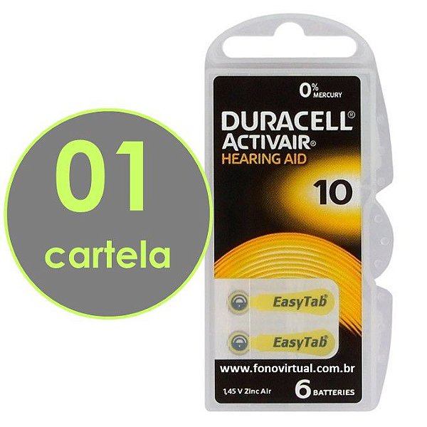 06 Baterias DURACELL 10 / PR70 - Para Aparelho Auditivo