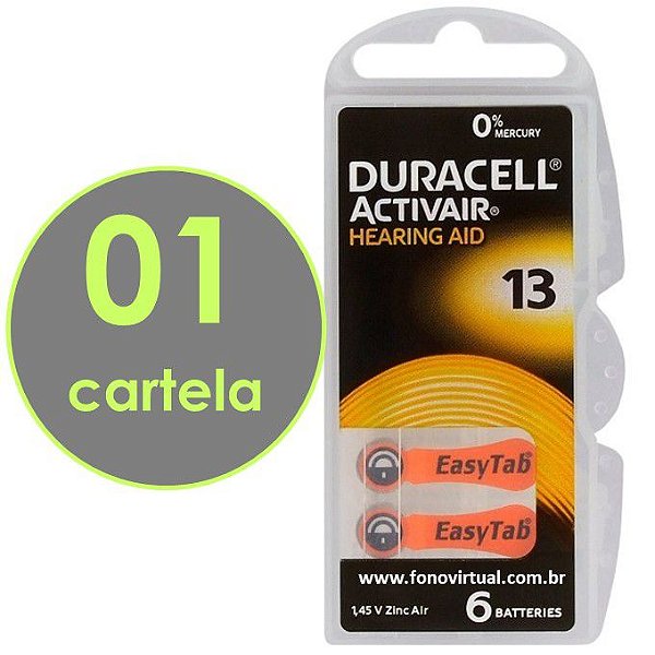 06 Baterias DURACELL 13 / PR48 - Para Aparelho Auditivo