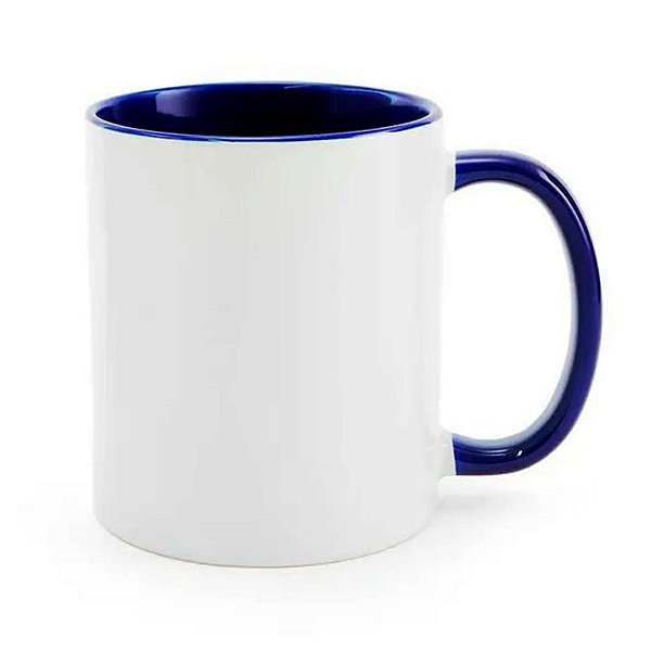 Caneca de Cerâmica para Sublimação Branca com Interior e Alça Azul 325ml