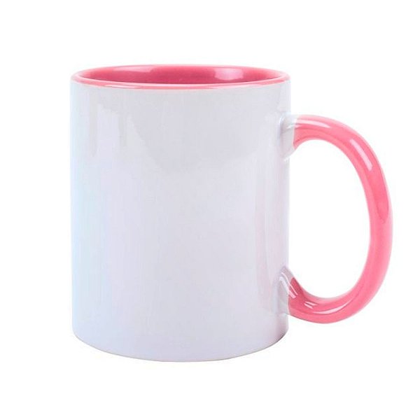 Caneca de Cerâmica para Sublimação Branca com Interior e Alça Rosa 325ml