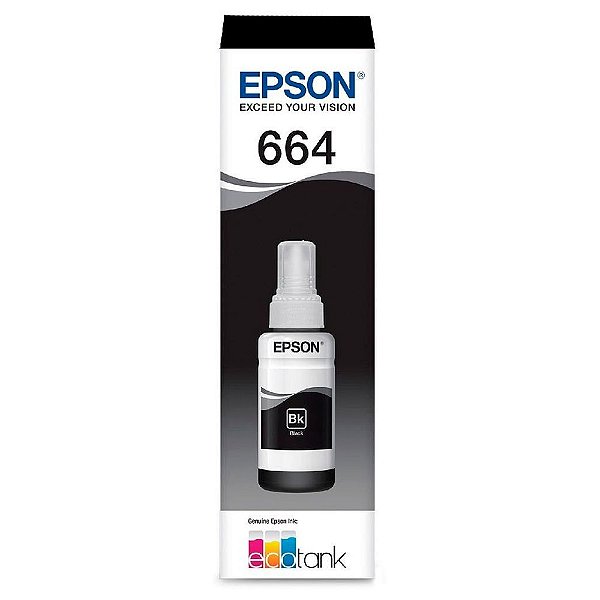 Tinta Epson 664 T664120AL T664120 T664 Preto L200 L220 L110 L355 L555 L396 L455 L365 Original 70ml