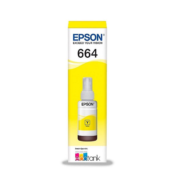 Tinta Epson 664 T664420AL T664420 T664 Amarelo L200 L375 L220 L110 L355 L555 L455 L365 Original 70ml