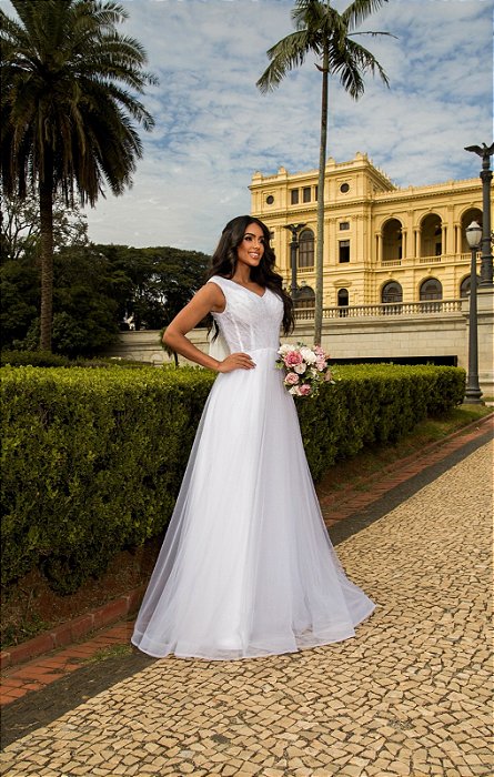 Vestido Isabela em Tule com Busto Bordado