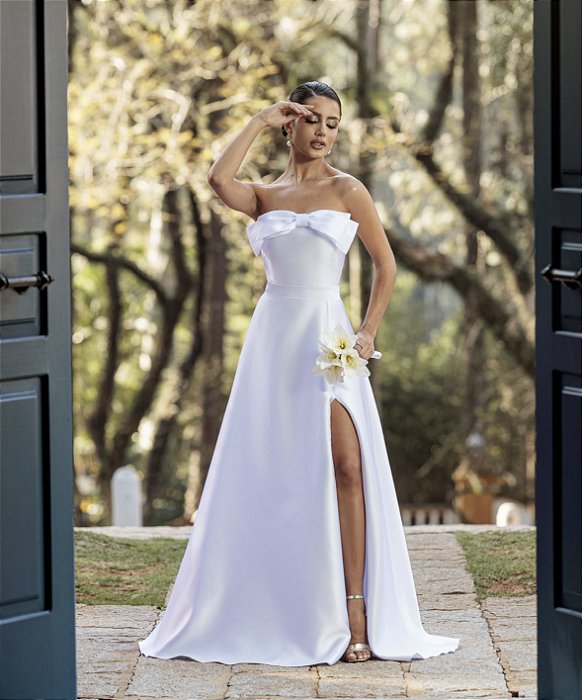 Vestido Tainá Longo em Zibeline e Laço