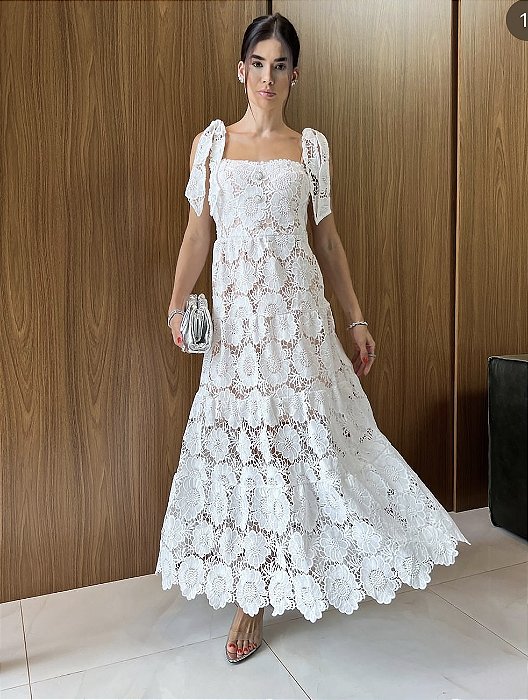 Vestido Ana Midi em Renda Guipir