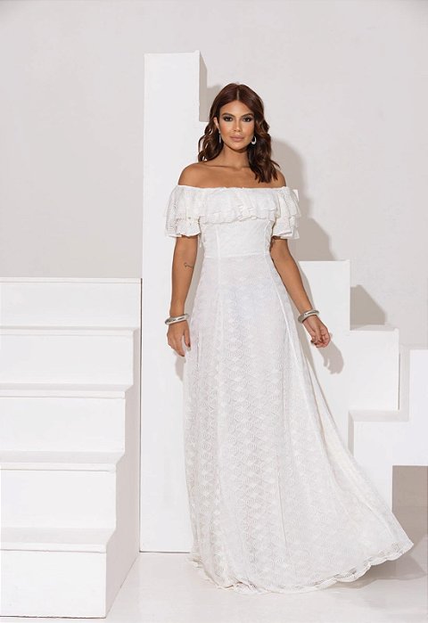 Vestido Karen Longo em Renda Ombro a Ombro
