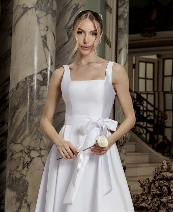 Vestido Noiva Civil Midi em Zibeline