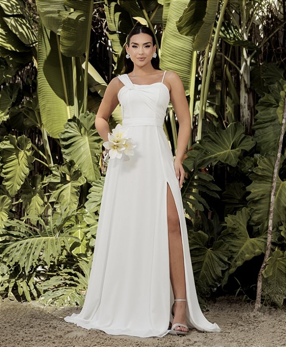 Vestido Noiva Civil Cintia Longo com Fenda