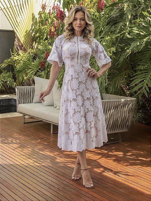 Vestido Noiva Civil Catarina em Guipir com Forro Nude