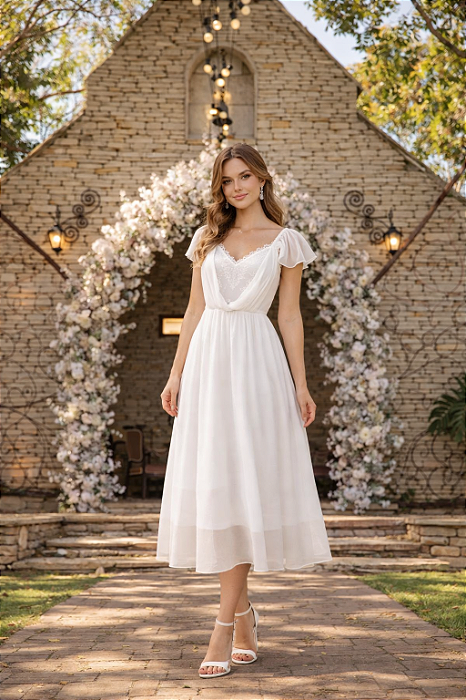 Vestido Midi Joice em Musseline com Manga