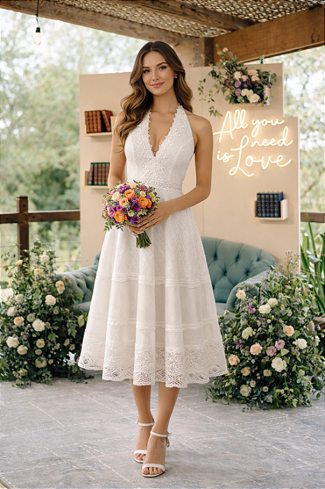 Vestido Anelise Frente Única em Renda