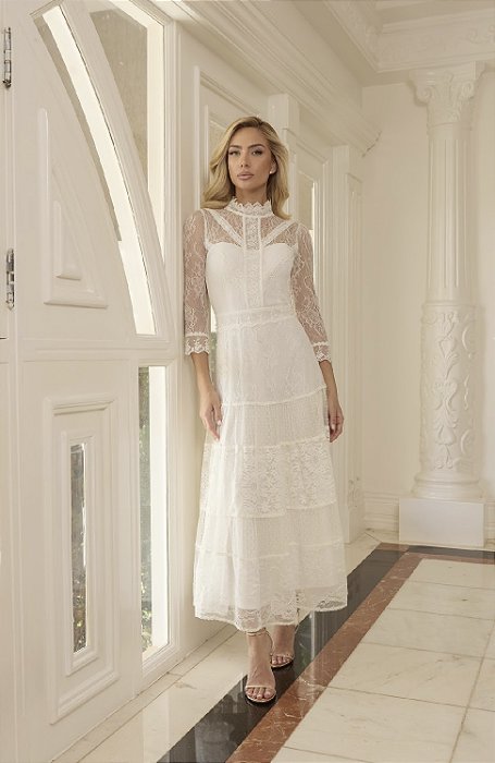 Vestido Mídi Peônia em Renda