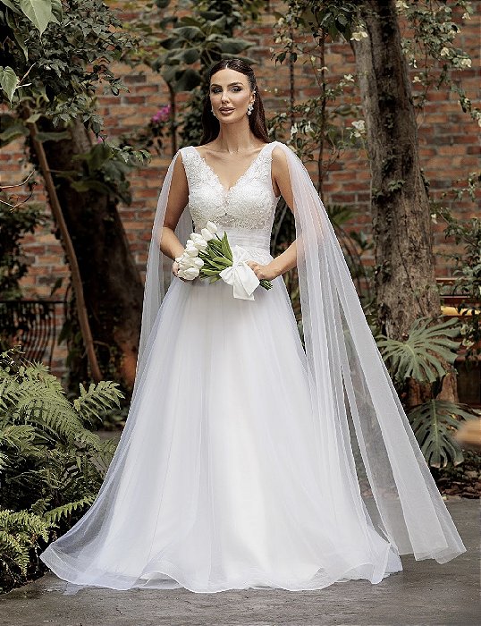 Vestido Longo Raquel em Tule e Bordado