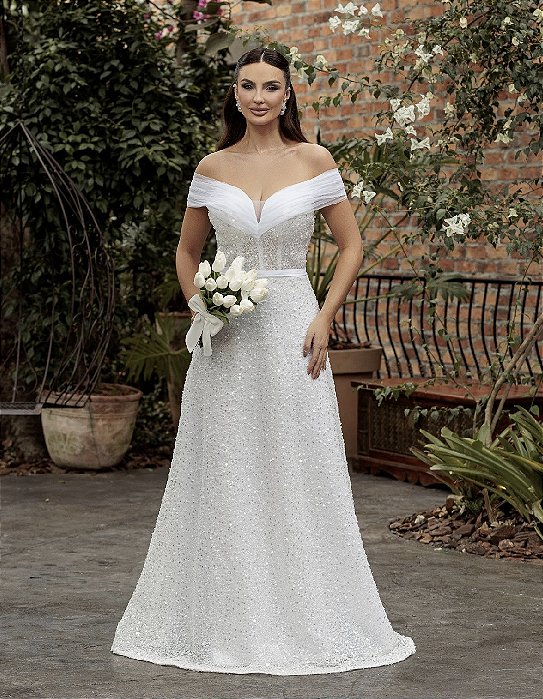 Vestido Longo Ariane com Bordado e Detalhes em Tule