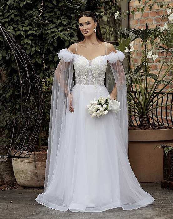 Vestido Longo Vanessa com Bordado e Alcinha