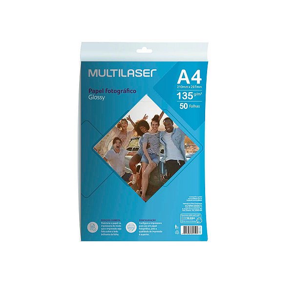 Papel Fotográfico Glossy A4 135g PE037 Multilaser 50 Folhas