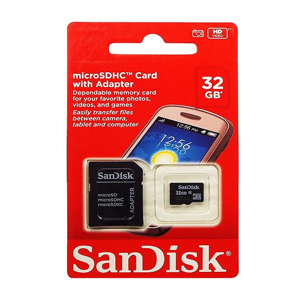 Cartão de Memória Micro SD 32GB Sandisk com Adaptador SD