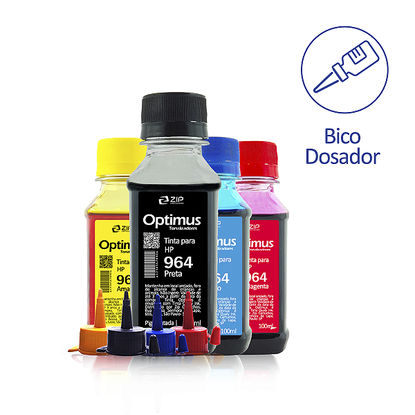 Kit de Tinta HP 964 | 964XL OfficeJet Pro Pigmentada Optimus Preta + Coloridas 100ml