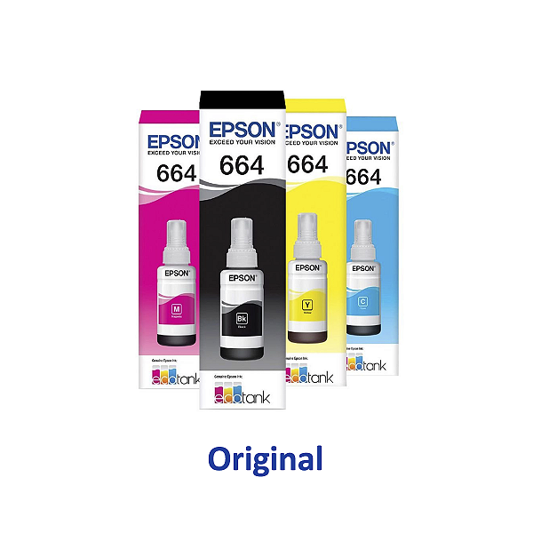 Kit de Tinta Epson 664 | T664120 Preta + Coloridas Original 70ml