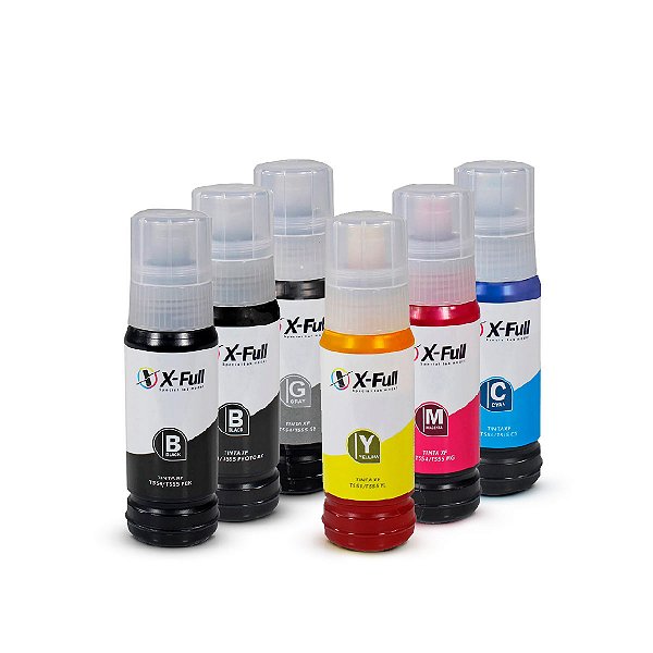 Kit de Tinta Epson 554 | T554120 | 555 | T555120 X-Full Preta Pigmentada + Preta e Coloridas Fotográficas